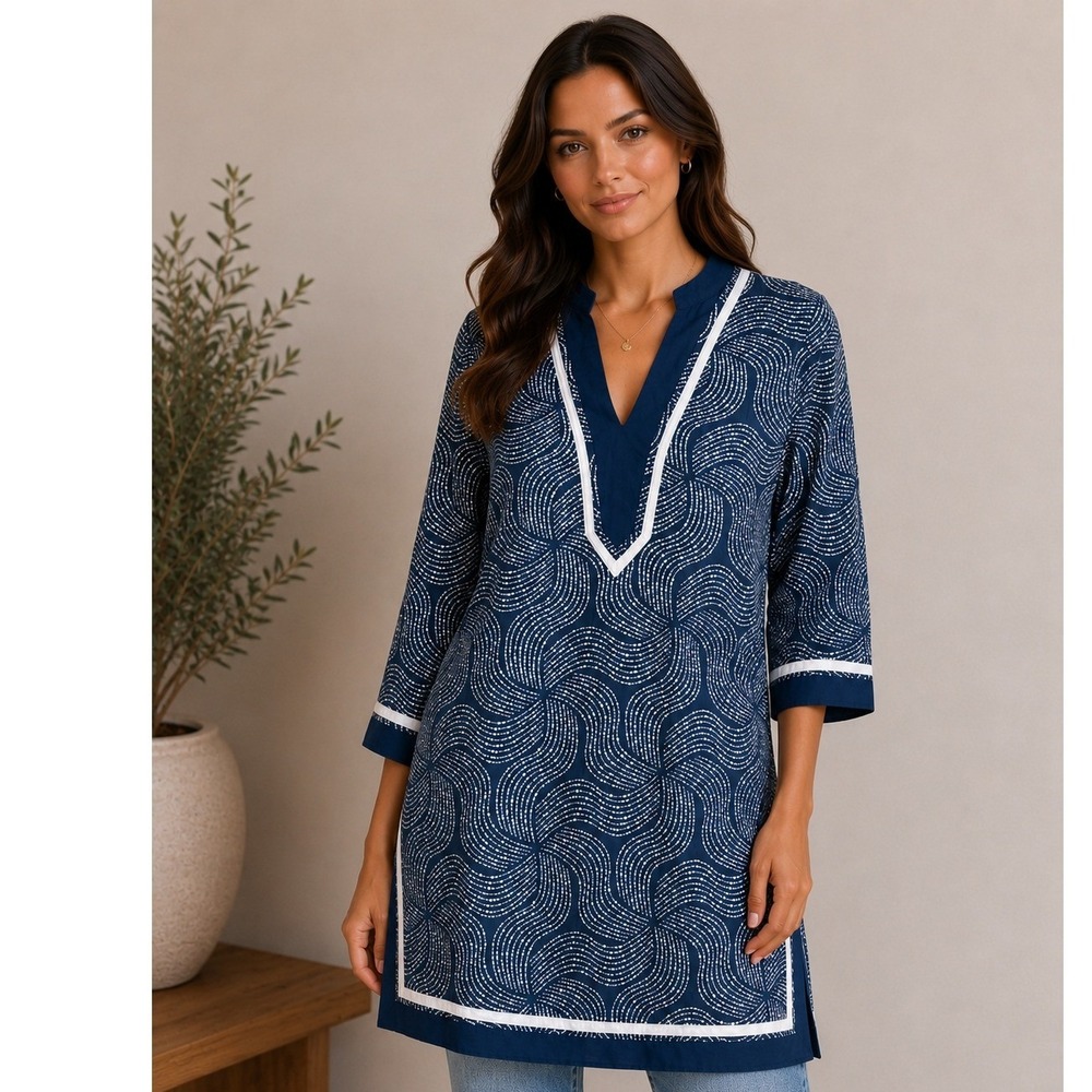 Escapada Geometric Swirl Tunic Preppy Vacation Coastal Beach Resortwear Summer